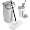 VOUNOT® Set Mocio Lavapavimenti e Secchio Strizzatore 2 Scomparti, Mop Piatto Rotante 360° con Manico in Acciaio Inox e 6 Panni Ricambio in Microfibra per Pulizia Casa Legno, Parquet, Marmo, Bianco