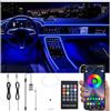 QAUBEN Kit di illuminazione ambientale dell'interno auto Multicolore RGB 3m Fibra ottica 64 colori memoria della musica attiva del suono Telecomando RF senza fili + Bluetooth APP Luce atmosfera auto