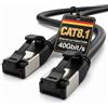 1aTTack.de Cavo LAN Cat 8.1 da 7,5 m, cavo di rete (1 pezzo), cavo Ethernet Cat 8 con connettore RJ45, sottile e sottile con velocità di trasmissione di 40 Gbps, nero, 7,5 metri