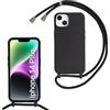 Beajew Custodia per iPhone 14 Plus Cover con Regolabile Rimovibile Corda da Catena Collana Necklace Antiurto Cordino Collari per iPhone 14 Plus, Nero