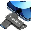 Nanopell [Con APP] Nanopell Chiavetta USB 64 GB, Memoria Esterna lphone per Salva più Foto e Video. Chiavetta lphone Pendrive per i0S/Android/PC, Con porta i0S e Porta USB, Adattatore di Tipo C Separato.