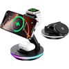 RoRoSkin Mag Safe, caricatore 3 in 1 per Apple Watch e iPhone, pieghevole, girevole con regolazione della luce, caricabatterie wireless supporto di ricarica per iPhone 15/14/13, (senza adattatore) nero