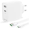 AIAUXAI 120W Caricatore con Cavo USB C 1M per OPPO, 2 Porte, per Super-Vooc