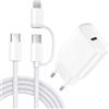 LUOSIKE Cavo 2-in-1 USB C/Lightnings + Caricatore 20W USBC per Tutti I Modelli