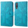 Ailisi Cover per Galaxy A7 2018, Disegno in Rilievo con Albero e Farfalla Flip Cover Elegante Custodia in Pelle, Portafoglio Case con Funzione Supporto -Blu Verde
