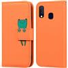 Ailisi Cover per Galaxy A40, Orange Flip Cover Cartoon Cute Frog Custodia Protettiva Caso Libro in Pelle PU con Portafoglio, Funzione Supporto, Chiusura Magnetica - Rana, Arancia