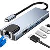 Ebksqs Hub USB C 5 in 1, hub Ethernet USB C con 4K HDM1, 100W PD, USB C multiporta adattatore USB 3.0/2.0, adattatore LAN RJ45