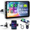 VECHTEL 4G+64G Android 15 Autoradio 1 Din con Carplay Android Auto senza Fili, 10.1'' HD IPS Rotante Schermo Tattile Stereo Auto Supporto Bluetooth 5.0 GPS WiFi Radio FM RDS Mirror Link USB Telecamera