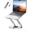 Wowssyo Supporto per computer portatile a 360°, regolabile in altezza, in metallo, con doppio supporto, ergonomico per scrivania, compatibile con MacBook Air/Pro, Dell fino a 17,3, colore grigio