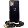 HomiTunky Custodia con Collana per Oppo Reno 6 Pro 5G, Cover Donna Cuore amore con Cordino, Case con Laccio Tracolla Elettrolitico TPU Cover con Collana per Oppo Reno 6 Pro 5G,Nero