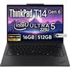 Lenovo ThinkPad T14 G6 AI Business Laptop 14 pollici FHD+ Display, Intel Ultra 5 225U, 16GB DDR5 RAM, 512GB SSD, 5MP FHD Webcam, impronte digitali, retroilluminato KB, Wi-Fi 6E, 2 Thunderbolt 4 - Nero