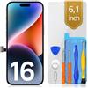 bokman Schermo per iPhone 16 LCD Display | Display FHD, facile da sostituire, alta risoluzione, kit di strumenti completo. FACE ID e TRUE TONE programmabili