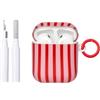 Reownest Custodia per AirPods 2/1 con kit di pulizia, design estetico in morbido TPU a righe, per ragazze e donne, antiurto, portachiavi per AirPods 2/1, rosso