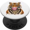 Tiger Wearing Jewelry Painting Style Des Fancy Tiger Blowing Bubble Gum Collana Occhiali Dog Art PopSockets PopGrip Adesivo