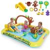 FANTASK Parco giochi gonfiabile Jungle Adventure con scivolo, piscina per bambini, scimmia, irrigatore e tronco, piscina per bambini con accessori, parco acquatico per bambini dai 2 anni in su