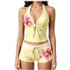 Generico Tankini Donna 2026 Mare Stampa a retrò Costume Due Pezzi Push Up Costumi da Bagno Tankini Imbottito Reggiseno Sexy e Slip da Bagno Per Spiaggia Vacanze E Piscina (A-Yellow, M)
