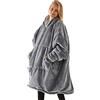 UMIPUBO Felpa con Cappuccio Donna Uomo Coperta TV Cerniera Oversize Pullover Blanket Hoodie Super Confortevole Sherpa Fleece Jumper Coperta Gigante (Grigio, Taglia Unica)