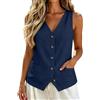 Chanpning Gilet da Donna Elegante in Lino Cotone Gilet Smanicato con Scollo a V e Bottoni Top Estivo per Ufficio e Vacanza Colori Solidi Abbigliamento per Occasioni Formali Casual Moda Primavera 2026, S-2XL