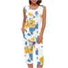 Mrat Pigiama da donna Pigiama leggero Pjs Set da donna Gilet senza maniche Canotte Gamba larga Capri Pantaloni corti Due pezzi Abiti Set Abbigliamento da notte Pantaloni con stampa floreale Abiti