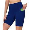 Havideto Costume da bagno da donna a vita alta, con protezione UV UPF 50+, ad asciugatura rapida, resistente al cloro, con slip interno e tasche, coulisse regolabile, Blu mare, L