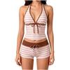 Generico Tankini Donna 2026 Mare Stampa a retrò Costume Due Pezzi Push Up Costumi da Bagno Tankini Imbottito Reggiseno Sexy e Slip da Bagno Per Spiaggia Vacanze E Piscina (D-Red, XL)