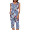 Mrat Pigiama da donna Pigiama leggero Pjs Set da donna Gilet senza maniche Canotte Gamba larga Capri Pantaloni corti Due pezzi Abiti Set Abbigliamento da notte Pantaloni con stampa floreale Abiti