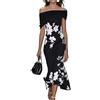 Generic Abito Bodycon Floreale Spalle Scoperte Fishtail Midi invitata Matrimonio | Silhouette fishtail, tessuto stretch slim fit, abito cocktail estate, design volant spalle scoperte