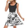 WNEEDU Abiti Estivi Senza Maniche Donna Floreale Abito Swing in Linea A Vacanza Mini-Abito Colore Patchwork con Scollo a U e Tasche