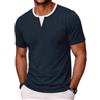 Wayleb T Shirt Uomo Serafino Girocollo con Bottoni Manica Corta Cotton Casual Maglietta Uomo per Tempo Libero Uso Quotidiano S-3XL