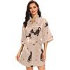 FRODOTGV Vestaglia da donna a kimono con silhouette di gatto nero, vestaglia con scollo a V, abbigliamento da notte delicato sulla pelle, Silhouette di gatto nero, M