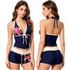 Generico Tankini Donna 2026 Mare Stampa a retrò Costume Due Pezzi Push Up Costumi da Bagno Tankini Imbottito Reggiseno Sexy e Slip da Bagno Per Spiaggia Vacanze E Piscina (A-Dark Blue, M)
