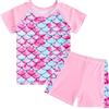 WYTbaby Costume da Bagno Ragazze Sirena Manica CorteCostume Piscina Bambina Anti-UV UPF 50+ Set per Spiaggia,Piscina Rash Guard per Bambina 4-9 Anni