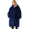 UMIPUBO Felpe con Cappuccio Uomo Donna Coperta TV Cerniera Oversize Pullover Blanket Hoodie Super Confortevole Felpa con Coperta Sherpa Fleece Jumper Coperta Gigante(Blu navy,Taglia unica)