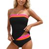 Generic Costume da Bagno Tankini Senza Spalline con Top Arricciato e a Fascia, Due Pezzi I405B
