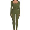 OYIGELZ Tuta da donna intera in maglia a costine a maniche lunghe per yoga, sport e allenamento, con scollo squadrato e aderenza modellabile, tuta comoda, S