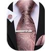 Barry.Wang Cravatta con fermacravatta da uomo, in seta, con motivo cachemire, set formale di gemelli quadrati per matrimoni, feste, affari, Rosa e grigio., Taglia unica