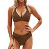 Yonique Costumi da bagno da donna in due pezzi, reggiseno push up, costume da bagno vintage, Marrone, S