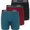 Puma Men's 3 Pack Boxer Brief, Red/Grey/Teal, Large