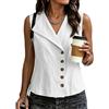 Generico Gilet Donna Estivo Elegante in Lino Gilet Senza Maniche con Scollo a V e Bottoni Asimmetrici Colori Solidi Top Leggero per Lavoro Vacanze e Tempo Libero Formali Casual Moda 2026