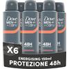 Dove Men + Care Dove Men Care, Deodorante Uomo Spray, Classic Energising, Antitraspirante, Protezione Fino a 48 Ore, Profumazione Agrumata, Formula Delicata sul Microbioma della Pelle, 6 Pezzi da 150 ml