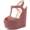 Saekcted Donna Alto High Zeppa Piattaforma Tacco Heel Aperte sulla Punta Sandali T-strap Cinturino alla Caviglia Fibbia Feste Dress Cute Scarpe Rosa 39 EU