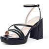 GENSHUO Sandali da donna con tacco alto, plateau spesso, cinturino alla caviglia e punta quadrata aperta - Tacco 10 cm, nero, 38.5 EU