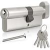 GANZTECH 30/40T(70mm),Serratura a botte in nichel,chiave con 5 chiavi standard, Serratura a cilindro europeo in Lega di alluminio,Stabile sicura per porte in legno,composite e UPVC