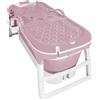 HUOLE Vasca da bagno pieghevole e portatile per adulti, con coperchio rimovibile, cestino per sapone e rullo per massaggi, misura L 118 x 60 x 53 cm, adatta per il bagno piccolo (rosa)
