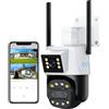 CAYVIS Telecamera Wi-Fi Esterno,Tre-Lente Doppia-Visione, 2,4G FHD1080P PTZ IP Videocamera Sorveglianza,Tracciamento Automatico,Visione Notturna a Colori, Audio Bidirezionale, IP66 (HD)