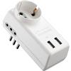 Electraline 71039 Adattatore Multipresa USB, 1 Presa Universale, 2 Prese Bivalenti, Spina 10A 230V, Bianco