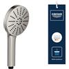 GROHE Vitalio Joy+ 120 Doccino doccia con 3 getti: pioggia, getto, booster (risparmio idrico 7,9 l/min, protezione antiscottatura, sistema di montaggio universale), Supersteel, 134864DC00