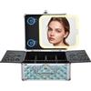 Faquenc Valigetta Trucchi Professionale con Specchio LED Magnetico Illuminato a 3 Colori Beauty Case Portatile Nero con Serratura Scomparti e Portapennelli Ideale anche come Valigia per Trucchi, Blu Verde
