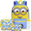 Get Trend Minions Zaino Ragazzo Set, 4 Pc con Grande Zaino Scuola 46cm, Borsa Termica Porta Pranzo, Borraccia con Cannuccia e Astuccio, Regalo Bambino (Blu/Giallo Minions)