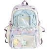 JIABAOZ Ita Bag Zaino, Zaino Kawaii Y2K con Tasche Trasparenti, Grande Capacità, Zaino Scuola Estetico per Ragazze, con Ciondolo in Peluche (Viola)